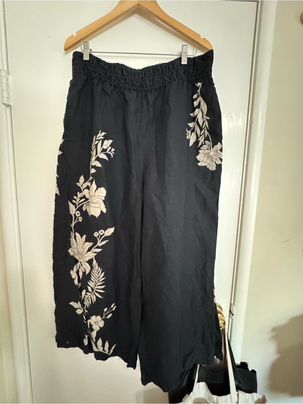 Anthropologie Black Wide-Leg Floral Pants